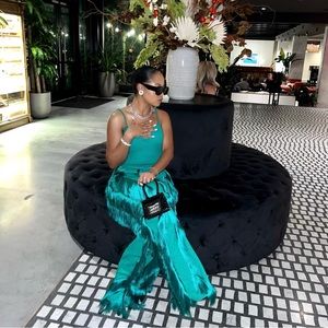 Sweetheart Bustier Bodysuit & Over The Top Fancy Fringe Wide Leg